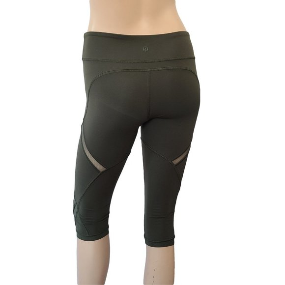 LULULEMON Olive Green Mesh Insert Capris 2 - Picture 3 of 5